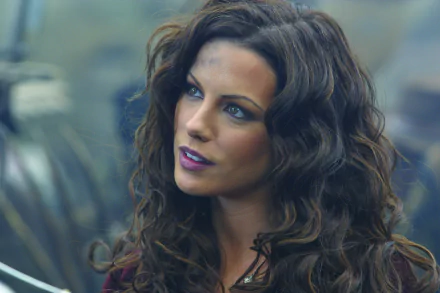 HD wallpaper featuring Kate Beckinsale in a scene from the movie Van Helsing, showcasing her distinctive style and captivating presence.
