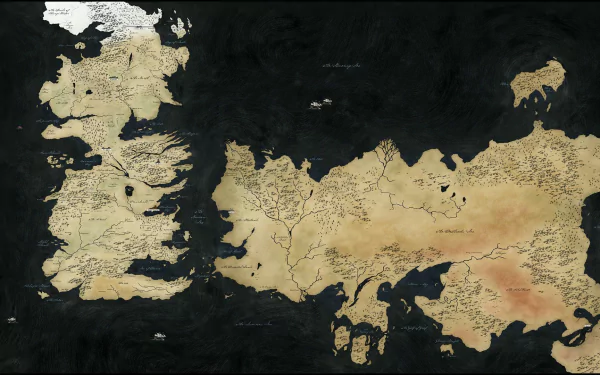 A detailed map of the world from the TV show Game of Thrones, showcasing its various regions and landscapes, designed as a stunning HD desktop wallpaper.