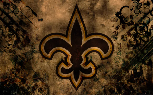 HD desktop wallpaper featuring the New Orleans Saints logo with a grunge textured background, blending sports and artistic design in dark brown and gold tones.