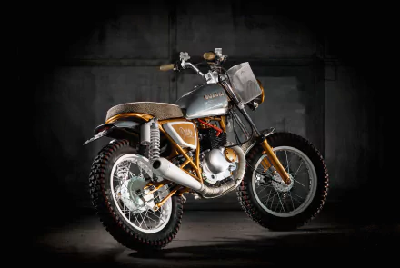 HD PC desktop wallpaper and background featuring a Suzuki GN125 motorcycle bike vehicle in an off-road style, posed against a dark textured backdrop.
