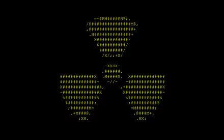 HD wallpaper featuring a sci-fi representation of a radioactive symbol made out of binary code, connecting to the themes of the Portal video game. Mostly black background accentuating the design.