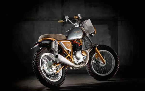 HD PC desktop wallpaper and background featuring a Suzuki GN125 motorcycle bike vehicle in an off-road style, posed against a dark textured backdrop.