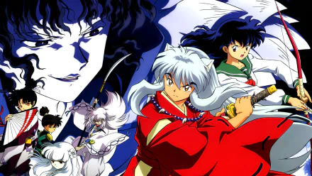 A vibrant HD wallpaper featuring characters from InuYasha, showcasing InuYasha with his signature sword, surrounded by allies and foes in an engaging anime scene.