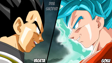 HD desktop wallpaper featuring Vegeta and Goku from Dragon Ball Z: Resurrection of F. The image depicts an intense face-off between the two iconic anime characters.