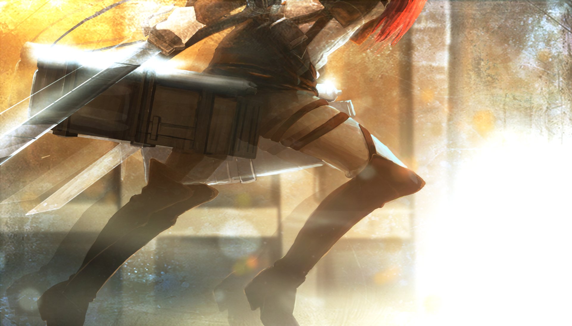 4K Ultra HD Anime wallpaper featuring a dynamic Attack on Titan character in action, captured with detailed motion and vibrant lighting effects for PC desktop backgrounds.