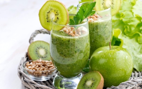 Food Smoothie Green Kiwi Apple Glass HD Wallpaper | Background Image
