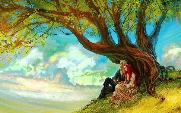Fantasy Love Elf Tree Couple HD Wallpaper | Background Image