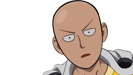 Saitama from One-Punch Man stares intently, showcasing his iconic bald head and expression. This high-definition image serves as a striking anime desktop wallpaper.