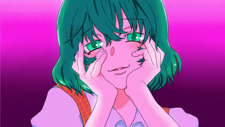 HD PC desktop wallpaper featuring Yuuka Kazami from the Touhou anime series, showcasing vibrant colors and detailed character art with a purple-pink gradient background.