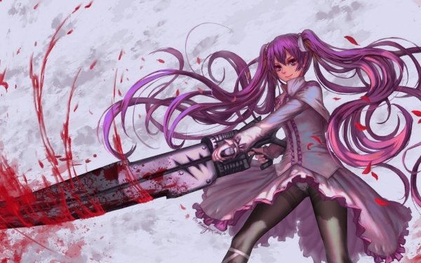 Anime Akame ga Kill! Mine Blood Weapon Pink Hair Long Hair Twintails Smile Pantyhose Dress Purple Hair Purple Eyes HD Wallpaper | Background Image