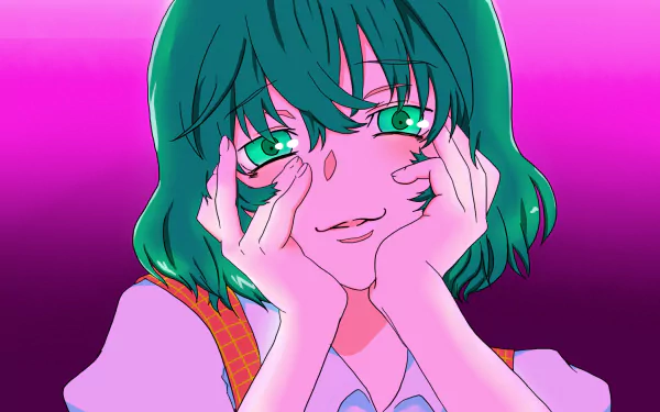 HD PC desktop wallpaper featuring Yuuka Kazami from the Touhou anime series, showcasing vibrant colors and detailed character art with a purple-pink gradient background.