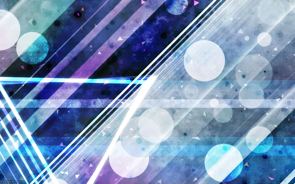 An abstract HD desktop wallpaper featuring dynamic stripes and geometric shapes, blending vibrant colors with soft circles for a modern visual effect.