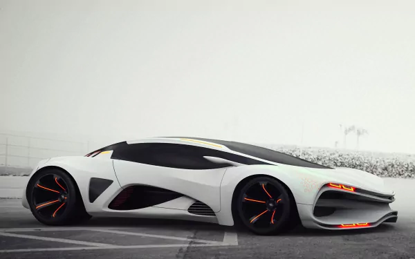 HD desktop wallpaper featuring a sleek white LADA Raven concept car with futuristic design elements against a minimalist background.