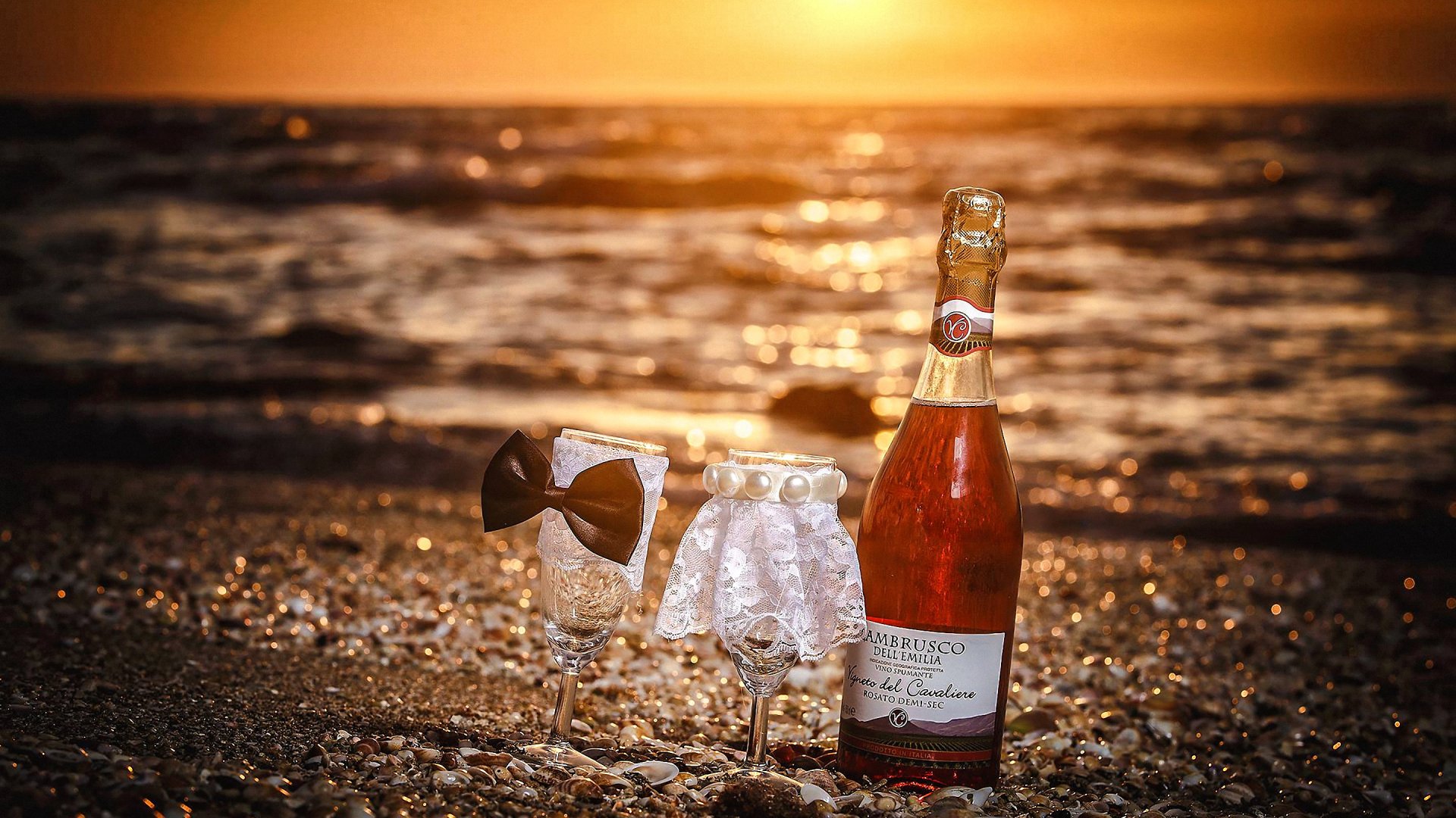 Download Glass Champagne Seashore Landscape Liquor Holiday Wedding HD Wallpaper