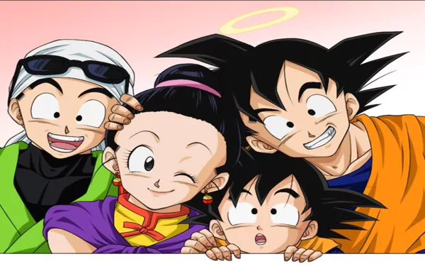HD wallpaper featuring characters from Dragon Ball Z, showcasing Goku, Goten, and friends, inspired by the video game Dragon Ball Z: Budokai Tenkaichi 3.