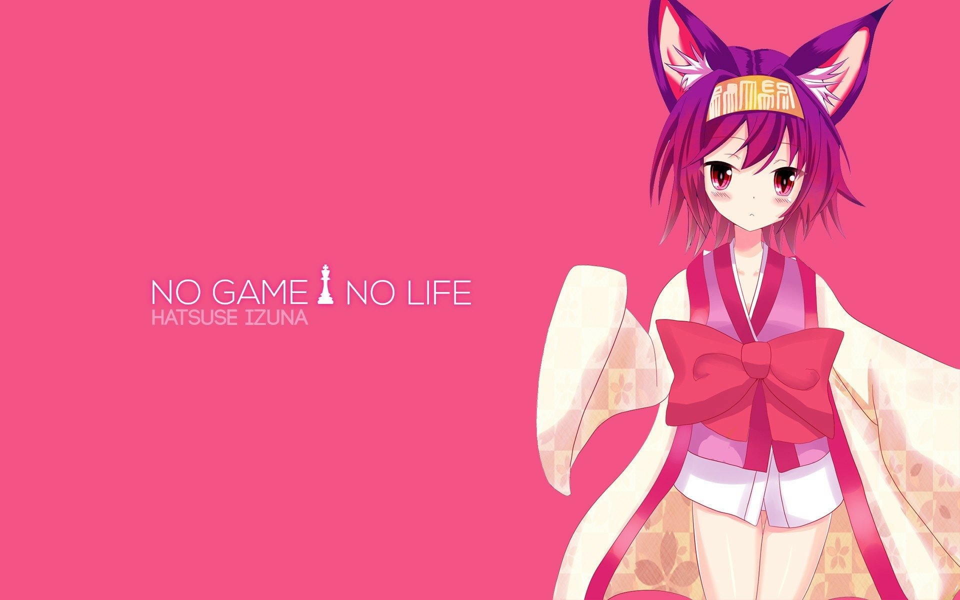 HD wallpaper featuring Izuna Hatsuse from the anime No Game No Life, showcasing her colorful design against a vibrant pink background.