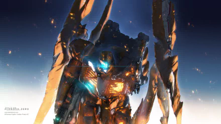 HD wallpaper of a towering mecha from the anime Aldnoah.Zero, set against a vivid backdrop with glowing details.