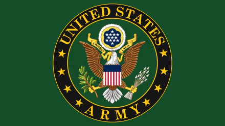 Emblem of the United States Army featuring an eagle, stars, and branches, set against a green background. This HD desktop wallpaper embodies military pride and service.