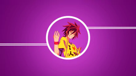 HD PC desktop wallpaper featuring Sora from the anime No Game No Life, centered against a vibrant purple background with white horizontal lines.