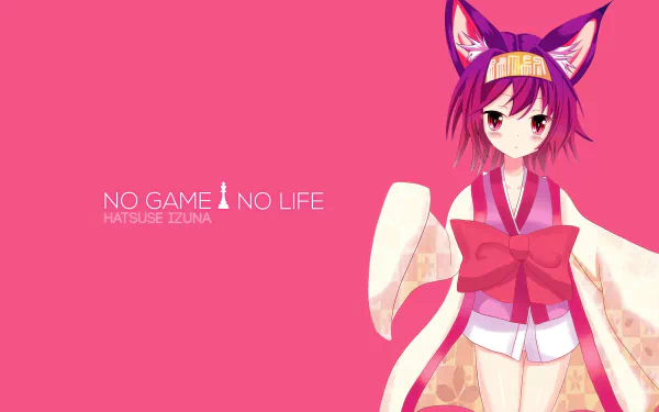 HD wallpaper featuring Izuna Hatsuse from the anime No Game No Life, showcasing her colorful design against a vibrant pink background.