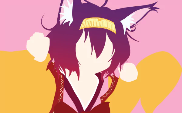 HD anime desktop wallpaper featuring Izuna Hatsuse from No Game No Life with stylized colors and a simplified design against a pink and orange background.