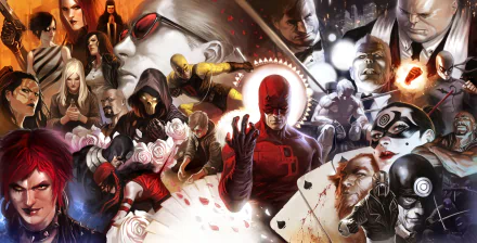 Bullseye (Marvel Comics) Elektra (Marvel Comics) Iron Fist (Marvel Comics) Daredevil Comic collage HD Desktop Wallpaper | Background Image