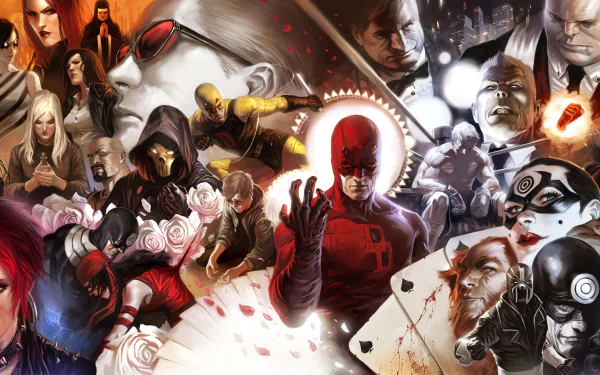 Bullseye (Marvel Comics) Elektra (Marvel Comics) Iron Fist (Marvel Comics) Daredevil Comic collage HD Desktop Wallpaper | Background Image