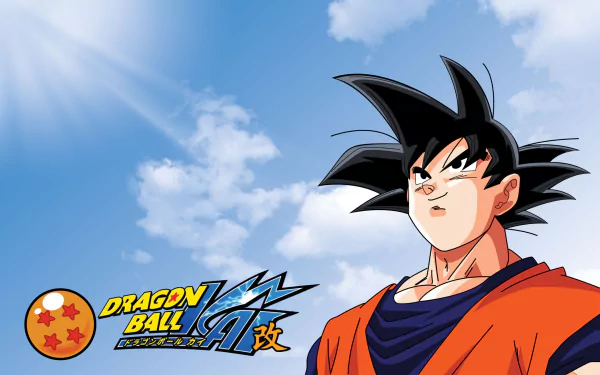 Goku from Dragon Ball Z Kai stands confidently against a bright blue sky in this vibrant 4K Ultra HD desktop wallpaper. The iconic series logo is featured prominently.