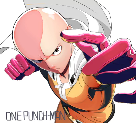 HD PC desktop wallpaper featuring Saitama from the anime One-Punch Man in a dynamic punching pose.