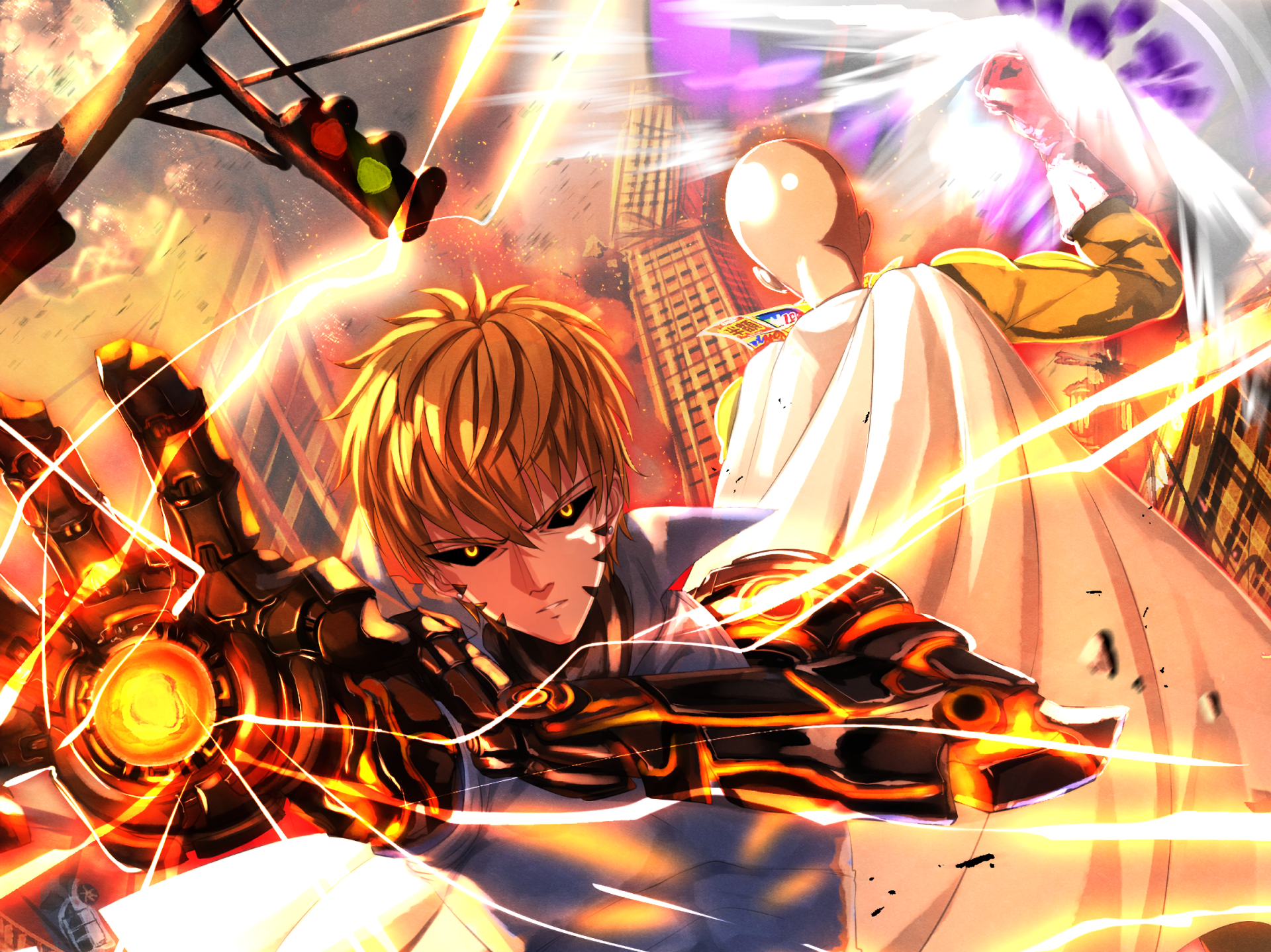 Wallpaper Anime, Saitama, Genos, One Punch Man, Heat, Background
