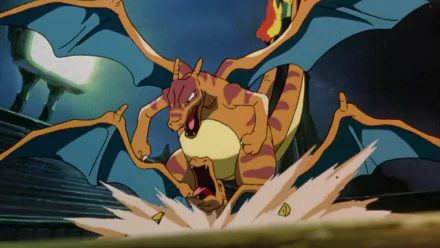 Charizard from Pokémon takes center stage in this dynamic HD desktop wallpaper, showcasing a scene from Pokémon: The First Movie with vibrant animation and action.