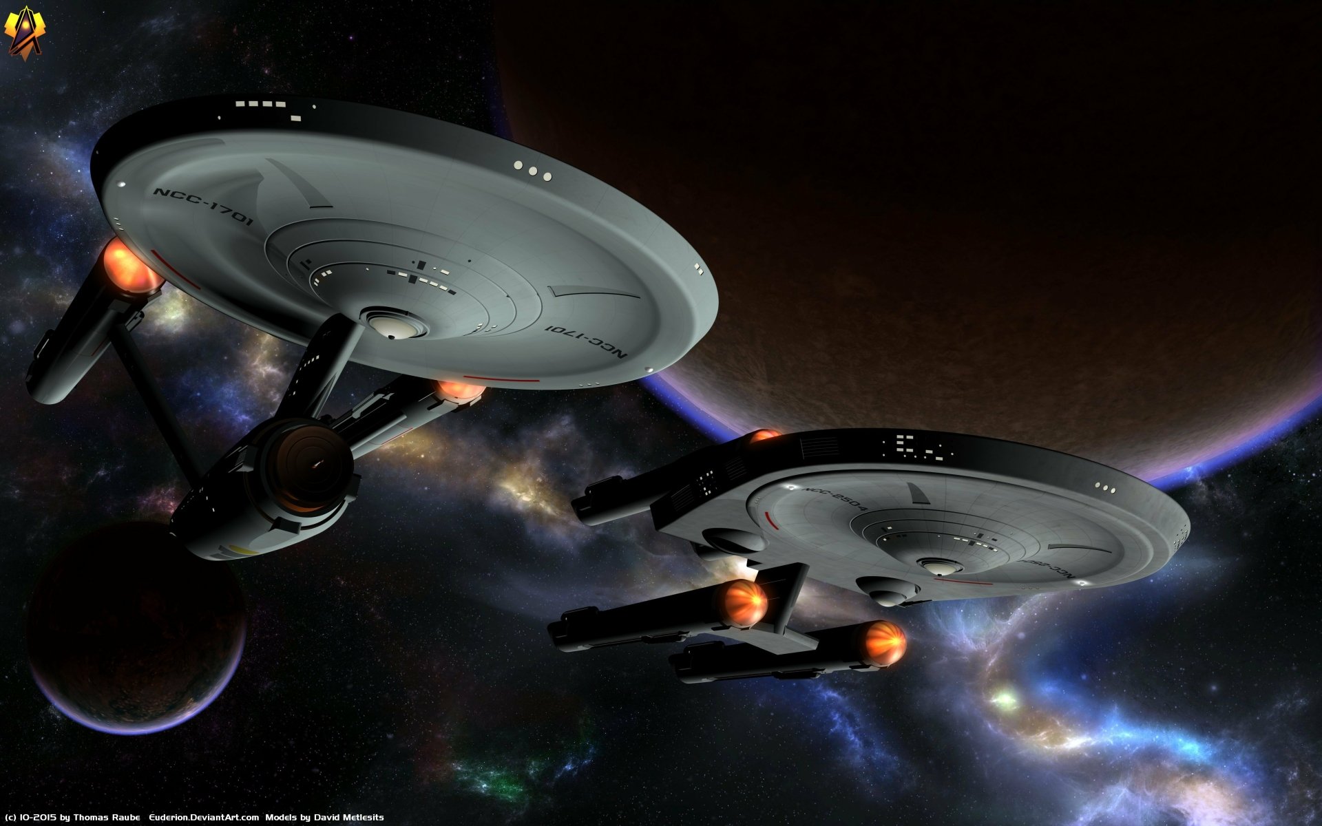 4K Ultra HD wallpaper featuring Constitution-class starships USS Haversham (NCC-2504) and USS Enterprise (NCC-1701) from the Star Trek: The Original Series sci-fi TV show.