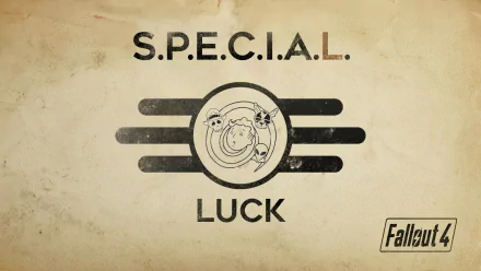 An HD desktop wallpaper featuring the S.P.E.C.I.A.L. Luck emblem from the video game Fallout 4, showcasing a vintage design with illustrations.