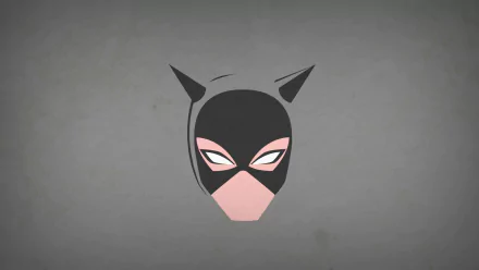 Minimalist comic-style Catwoman mask design in muted tones, featured as an HD PC desktop wallpaper and background.