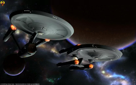 4K Ultra HD wallpaper featuring Constitution-class starships USS Haversham (NCC-2504) and USS Enterprise (NCC-1701) from the Star Trek: The Original Series sci-fi TV show.
