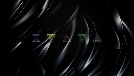 A sleek HD desktop wallpaper featuring abstract dark textures, infused with colorful geometric shapes, inspired by the video game The Witcher 3: Wild Hunt.