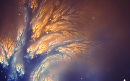 Abstract fractal design with flowing golden and blue hues, creating a dynamic, intricate pattern for an HD PC desktop wallpaper and background.