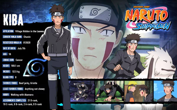 A vibrant 4K Ultra HD wallpaper featuring Kiba Inuzuka from the anime Naruto, showcasing character details and artwork against a dynamic background.