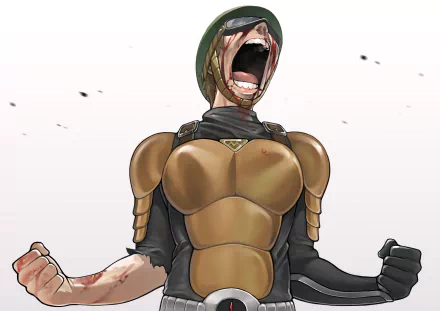 Mumen Rider from the anime One-Punch Man, depicted in a dynamic pose with battle damage, showcasing determination and resilience in this HD desktop wallpaper background.