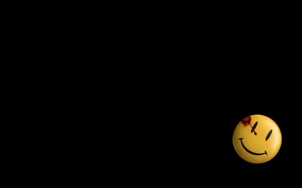 Watchmen comic 4K Ultra HD PC desktop wallpaper: black background with a blood-splattered yellow smiley badge in the lower-right.