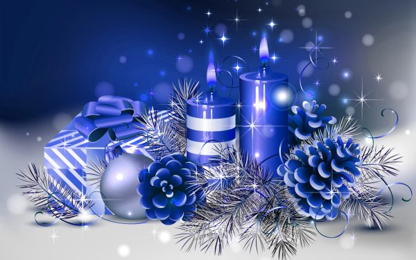 Día festivo Navidad Christmas Ornaments Regalo Azul Vela Fondo de pantalla HD | Fondo de Escritorio