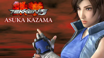 HD wallpaper featuring Asuka Kazama from the video game Tekken 5, highlighting her character against a dynamic background.