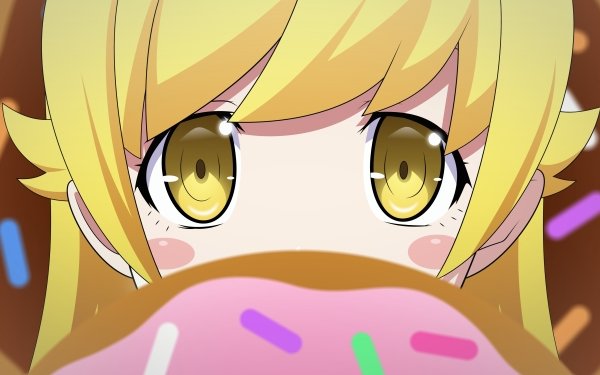 Anime Monogatari (Series) Shinobu Oshino Bakemonogatari Doughnut Yellow Eyes Blonde Blush HD Wallpaper | Background Image