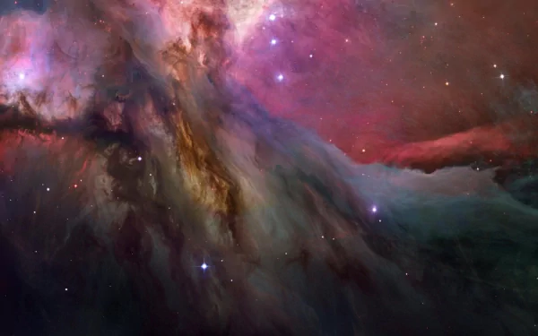HD PC desktop wallpaper showcasing the Hubble telescope's vivid, detailed view of the Orion Nebula, blending stunning sci-fi colors and cosmic nebula formations.