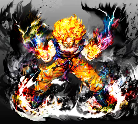 Vibrant HD wallpaper featuring Goku from Dragon Ball Z, showcasing fiery energy and dynamic motion against a dramatic backdrop. A stunning tribute to the iconic anime character. 