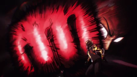 HD desktop wallpaper of Saitama from One-Punch Man, featuring an intense scene with his powerful punch illuminated in red, capturing the dynamic action of the anime.