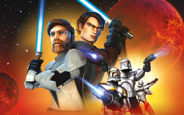 Anakin Skywalker, Obi-Wan Kenobi, and clone troopers stand ready for battle in this HD wallpaper from the video game Star Wars: The Clone Wars - Republic Heroes.