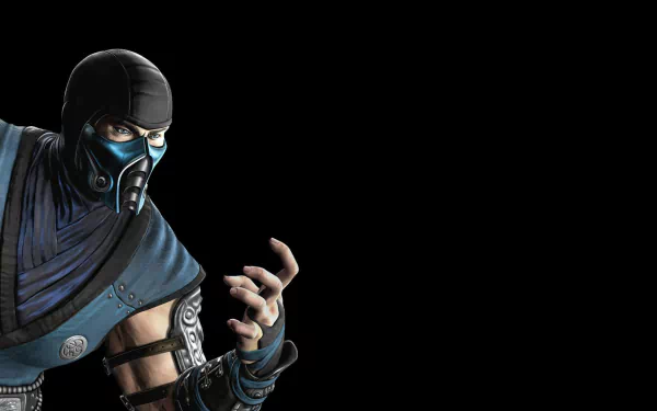 HD PC desktop wallpaper featuring Sub-Zero from Mortal Kombat, showcasing the iconic video game character in a dynamic pose against a black background.