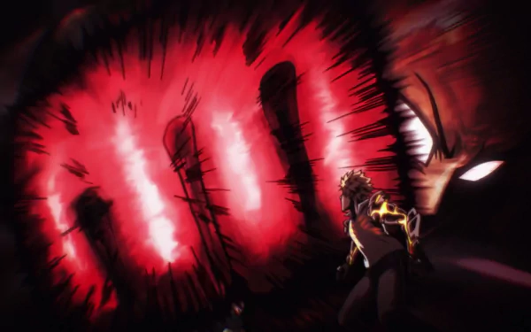 HD desktop wallpaper of Saitama from One-Punch Man, featuring an intense scene with his powerful punch illuminated in red, capturing the dynamic action of the anime.