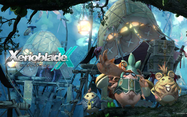 HD desktop wallpaper featuring characters and futuristic habitats from Xenoblade Chronicles X.